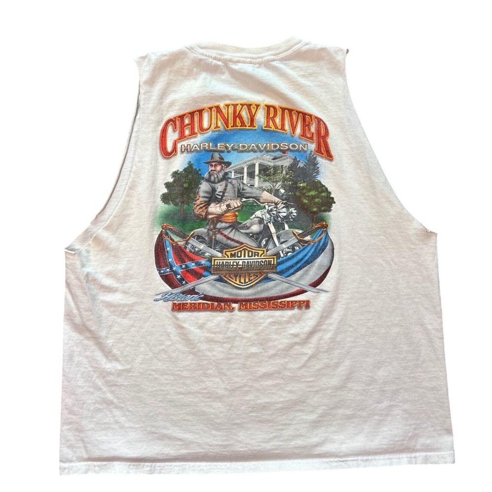Vintage Harley Davidson Chunky River Mississippi Confederate Flag Tank Top